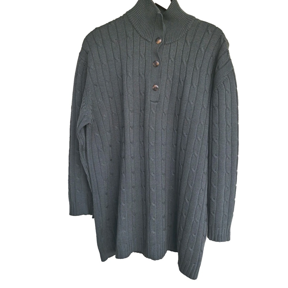Liz Claiborne Men's 100% Merino Wool Green 3-Button Turtleneck Sweater Large